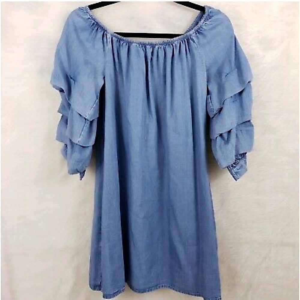 Zara: Denim dress balloon sleeve tiered dress